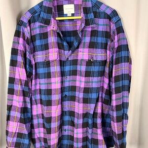 American Eagle Outfitters Purple and Blue Plaid Button-Down Shirt